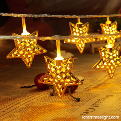Indoor xmas lights with gold iron stars