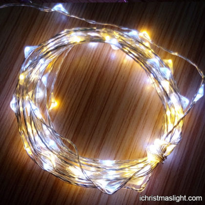 White and yellow LED copper wire string lights