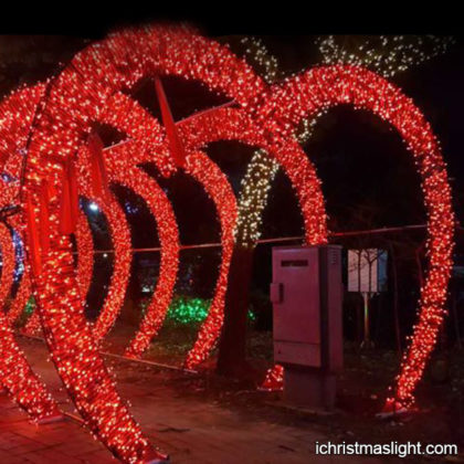Outdoor red color heart shape light tunnel
