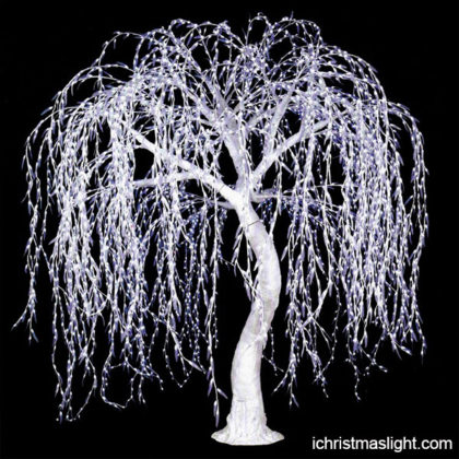 White outdoor lighted weeping willow trees