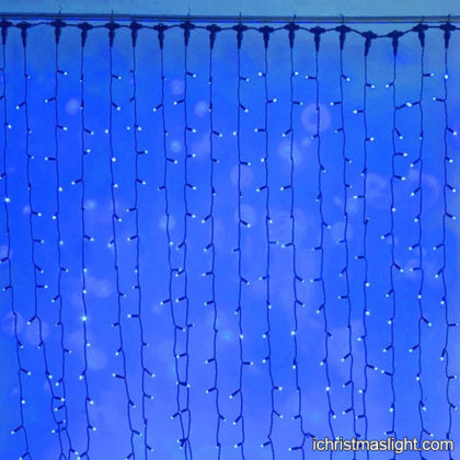 Blue LED twinkle light curtain for outside