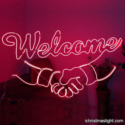 Large red LED neon lighted welcome sign
