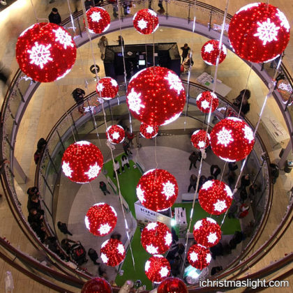 Mall inside decorative red christmas balls