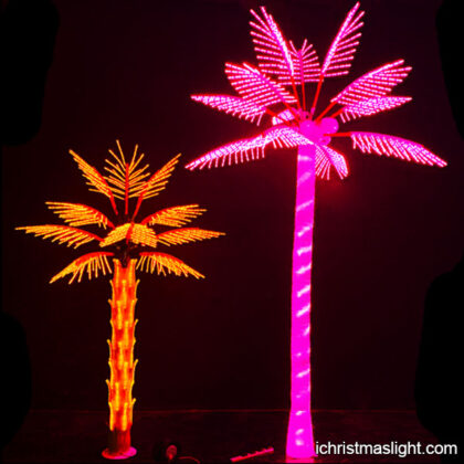 Outdoor LED lighted pink palm trees