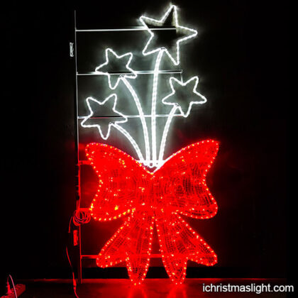 Lighted outdoor red Christmas bow for poles